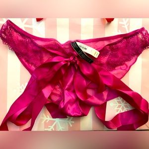 NWTS Brand New Victorias Secret Mesh Bow Valentines Panties Cheeky Bikini Large